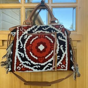 Cleobella Weekender Bag Black Red Patterned Women's Purse Anthropologie